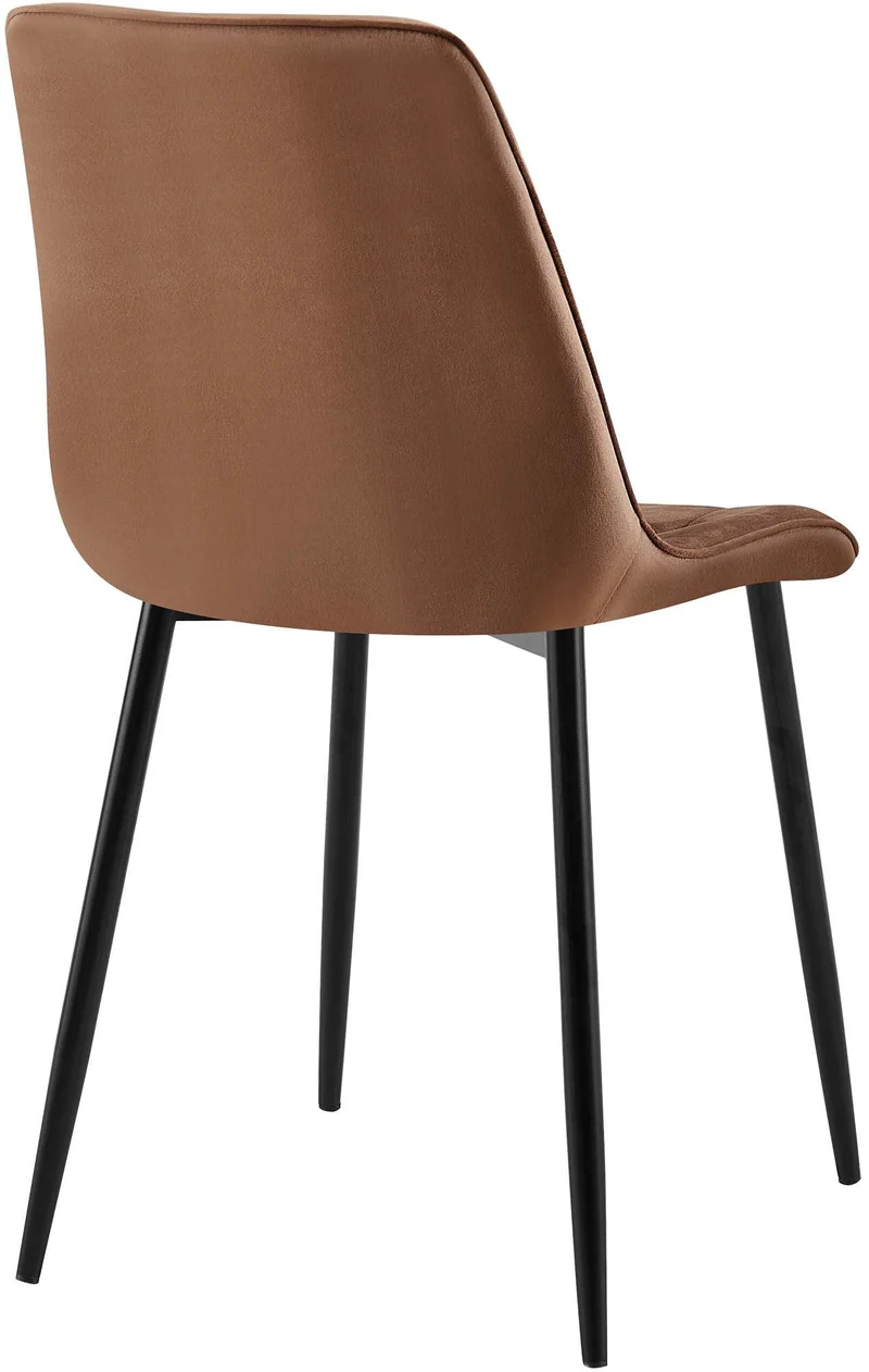 Chaise de salle à manger x1 coutures décoratives carrées en velours marron cadre métal noir 10_0007422