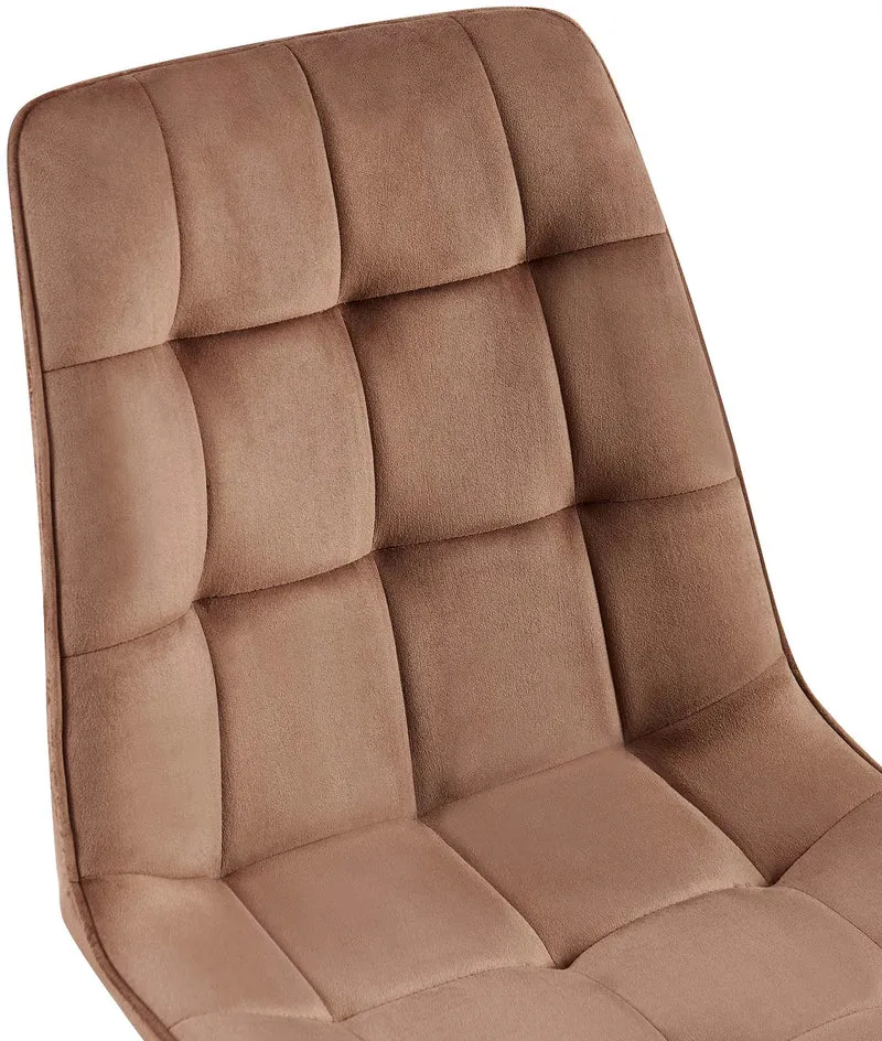 Chaise de salle à manger x1 coutures décoratives carrées en velours marron cadre métal noir 10_0007422