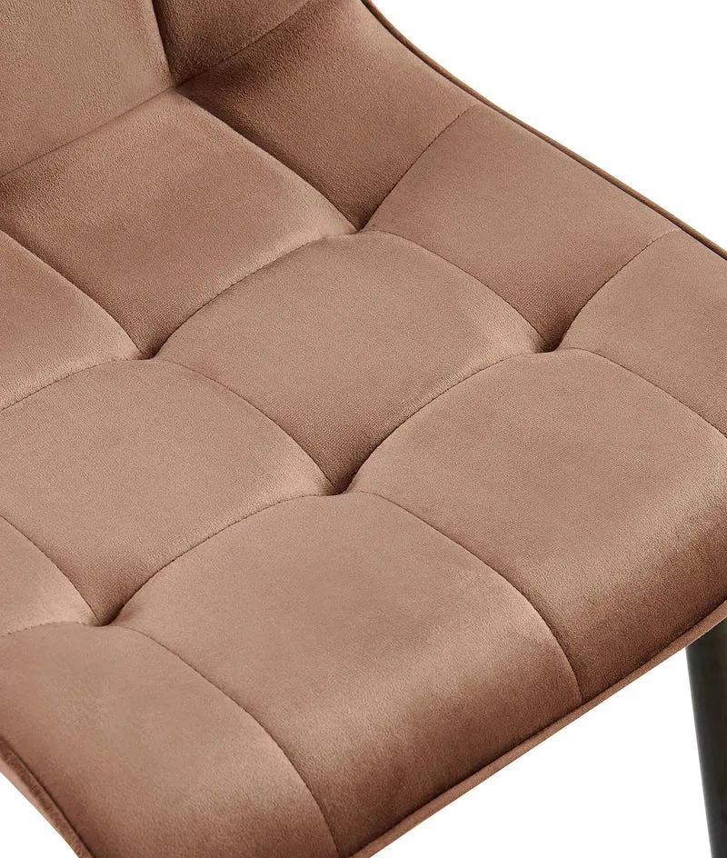 Chaise de salle à manger x1 coutures décoratives carrées en velours marron cadre métal noir 10_0007422