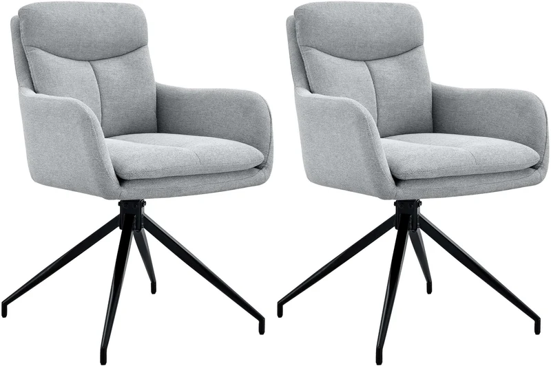 Lot de 2 chaises de salle à manger avec accoudoirs assise fonction pivotante en tissu gris clair 10_0007826