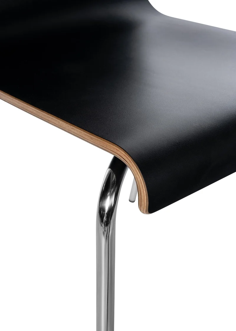 Chaise de cuisine salle à manger x1 design simple en bois noir et acier chromé brillant 10_0007745