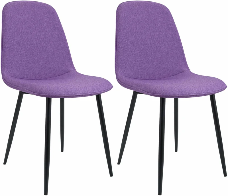 Lot de 2 chaises de salle à manger élégantes et minimalistes en tissu violet cadre en métal noir 10_0007543