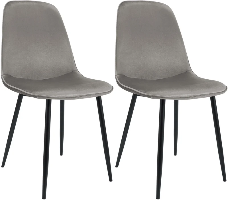 Lot de 2 chaises de salle à manger élégantes et minimalistes en velours gris clair cadre en métal noir 10_0007530