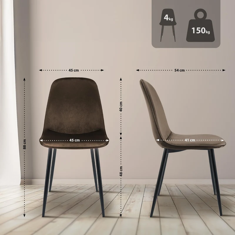 Lot de 2 chaises de salle à manger élégantes et minimalistes en velours marron cadre en métal noir 10_0007428