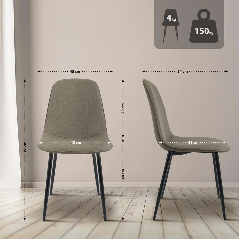 Lot de 2 chaises de salle à manger élégantes et minimalistes en velours taupe cadre en métal noir 10_0007404