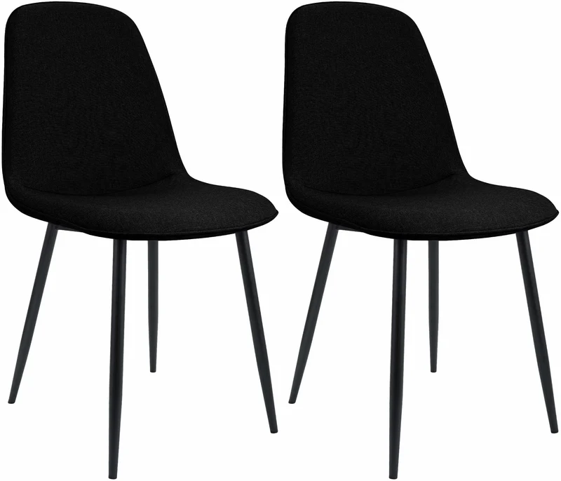 Lot de 2 chaises de salle à manger élégantes et minimalistes en tissu noir cadre en métal noir 10_0007368