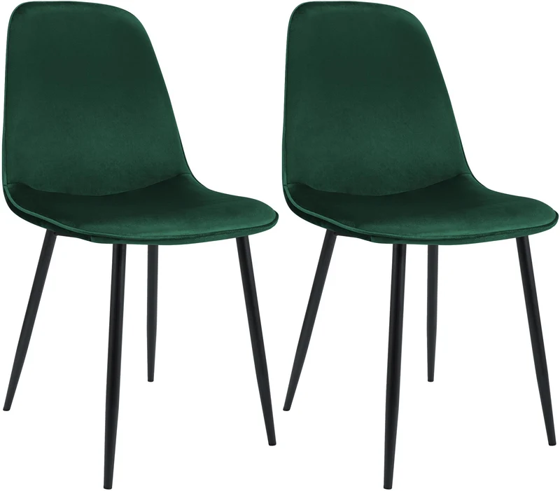 Lot de 2 chaises de salle à manger élégantes et minimalistes en velours vert cadre en métal noir 10_0007359