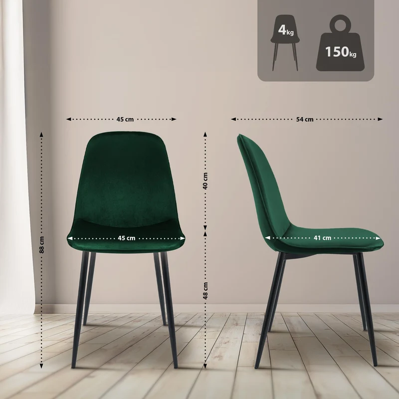 Lot de 2 chaises de salle à manger élégantes et minimalistes en velours vert cadre en métal noir 10_0007359
