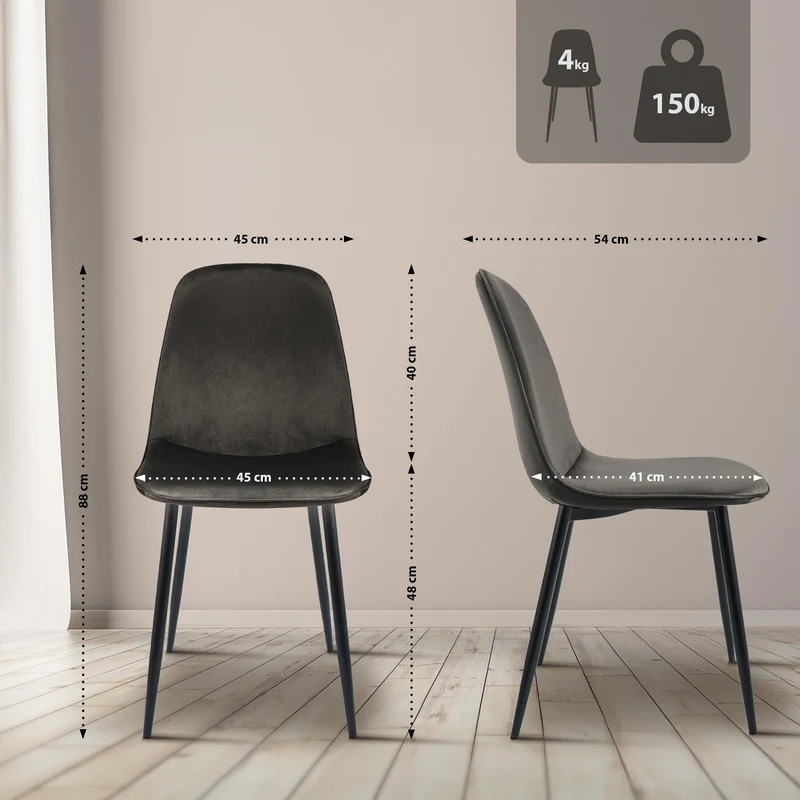 Lot de 2 chaises de salle à manger élégantes et minimalistes en velours anthracite cadre en métal noir 10_0007350
