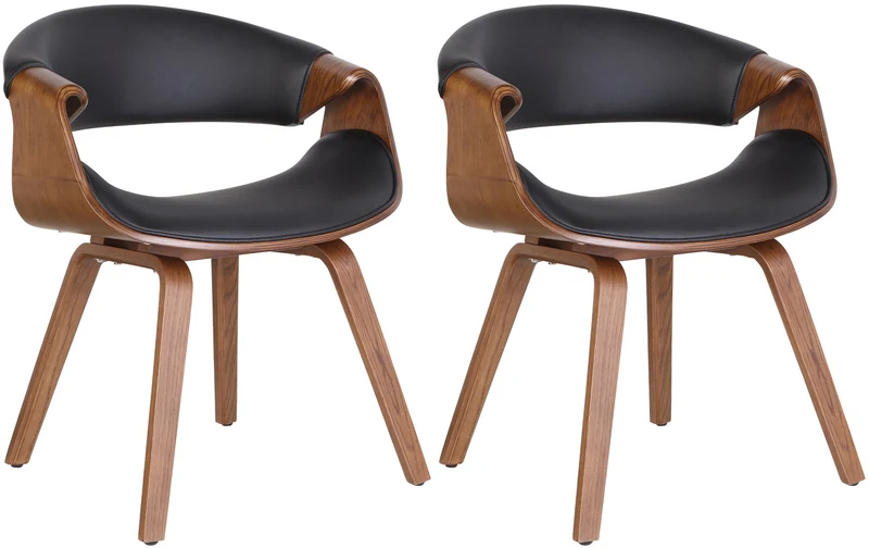 Lot de 2 chaises de salle à manger avec accoudoirs design rétro en PVC noir et bois marron 10_0007863