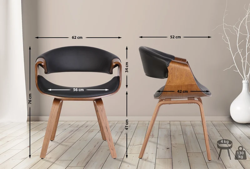 Lot de 2 chaises de salle à manger avec accoudoirs design rétro en PVC noir et bois marron 10_0007863