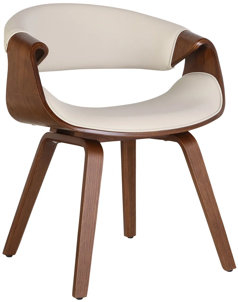 Chaise de salle à manger x1 avec accoudoirs design rétro en PVC crème et bois marron 10_0007841