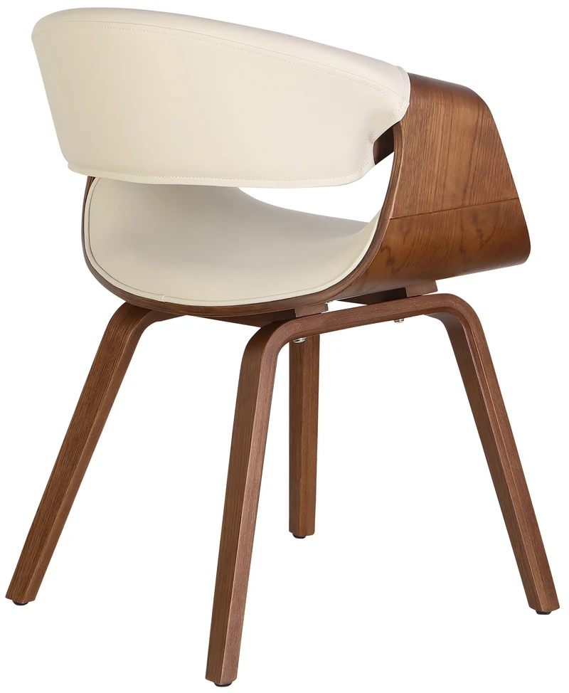 Chaise de salle à manger x1 avec accoudoirs design rétro en PVC crème et bois marron 10_0007841