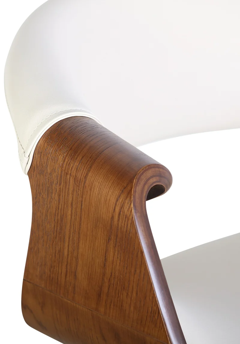 Chaise de salle à manger x1 avec accoudoirs design rétro en PVC crème et bois marron 10_0007841