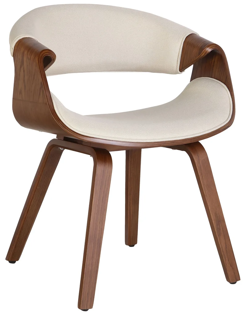 Chaise de salle à manger x1 avec accoudoirs design rétro en tissu crème et bois marron 10_0007444