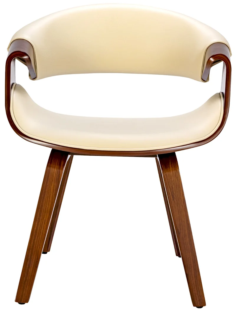 Lot de 2 chaises de salle à manger avec accoudoirs design rétro en PVC crème et bois marron 10_0007343