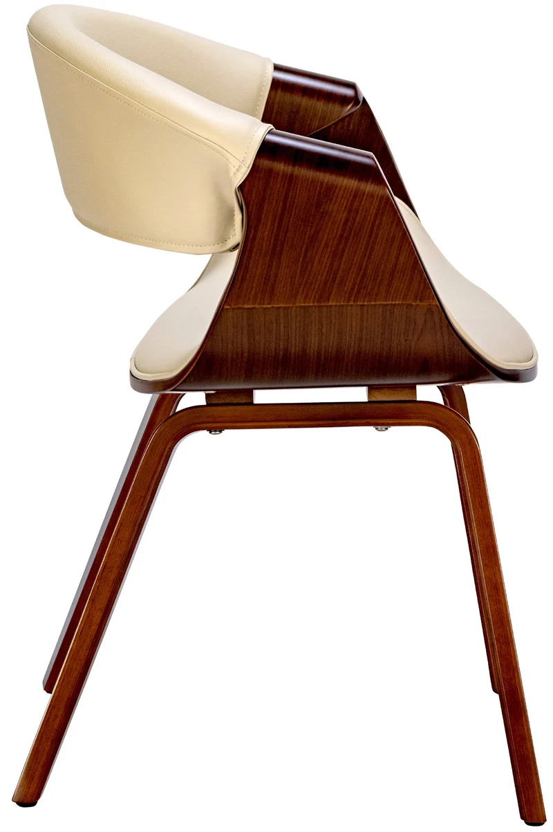 Lot de 2 chaises de salle à manger avec accoudoirs design rétro en PVC crème et bois marron 10_0007343