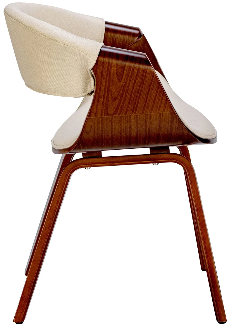 Lot de 2 chaises de salle à manger avec accoudoirs design rétro en tissu crème et bois marron 10_0007312