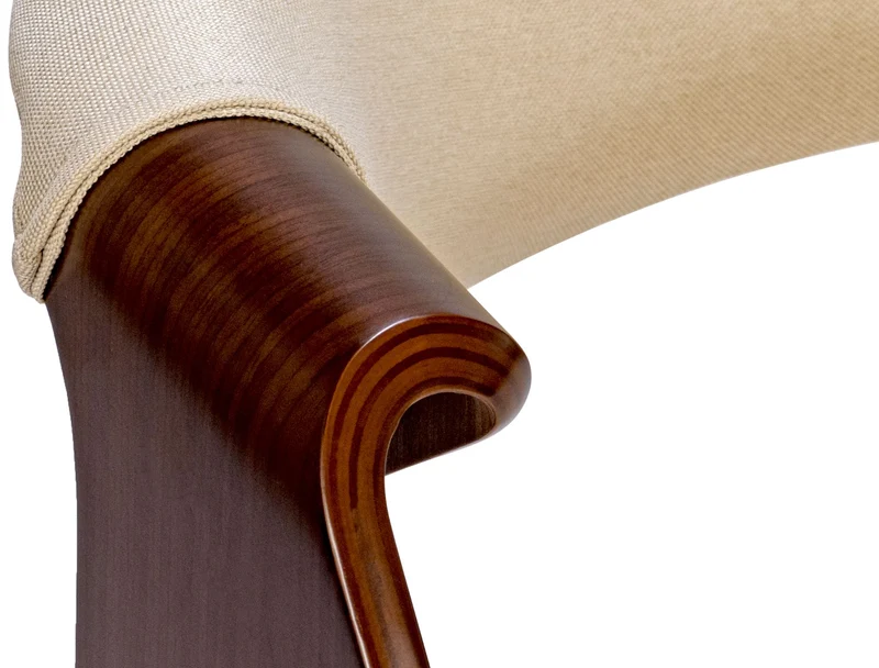 Lot de 2 chaises de salle à manger avec accoudoirs design rétro en tissu crème et bois marron 10_0007312
