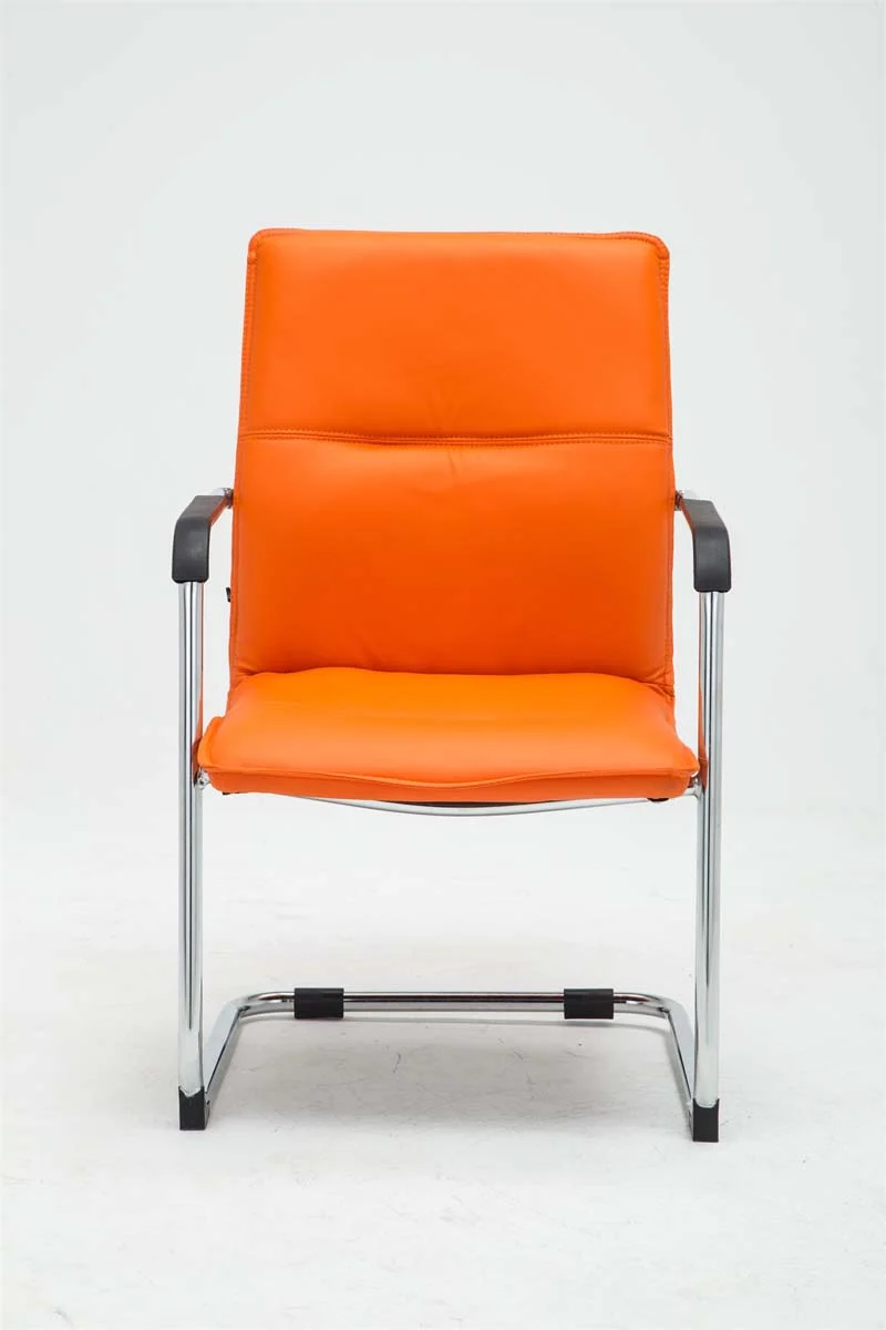 Lot de 2 chaises de bureau fauteuil visiteur avec accoudoirs en PVC orange et métal aspect chromé 10_0007869