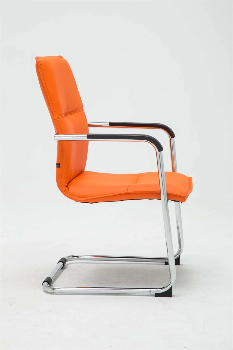 Lot de 2 chaises de bureau fauteuil visiteur avec accoudoirs en PVC orange et métal aspect chromé 10_0007869