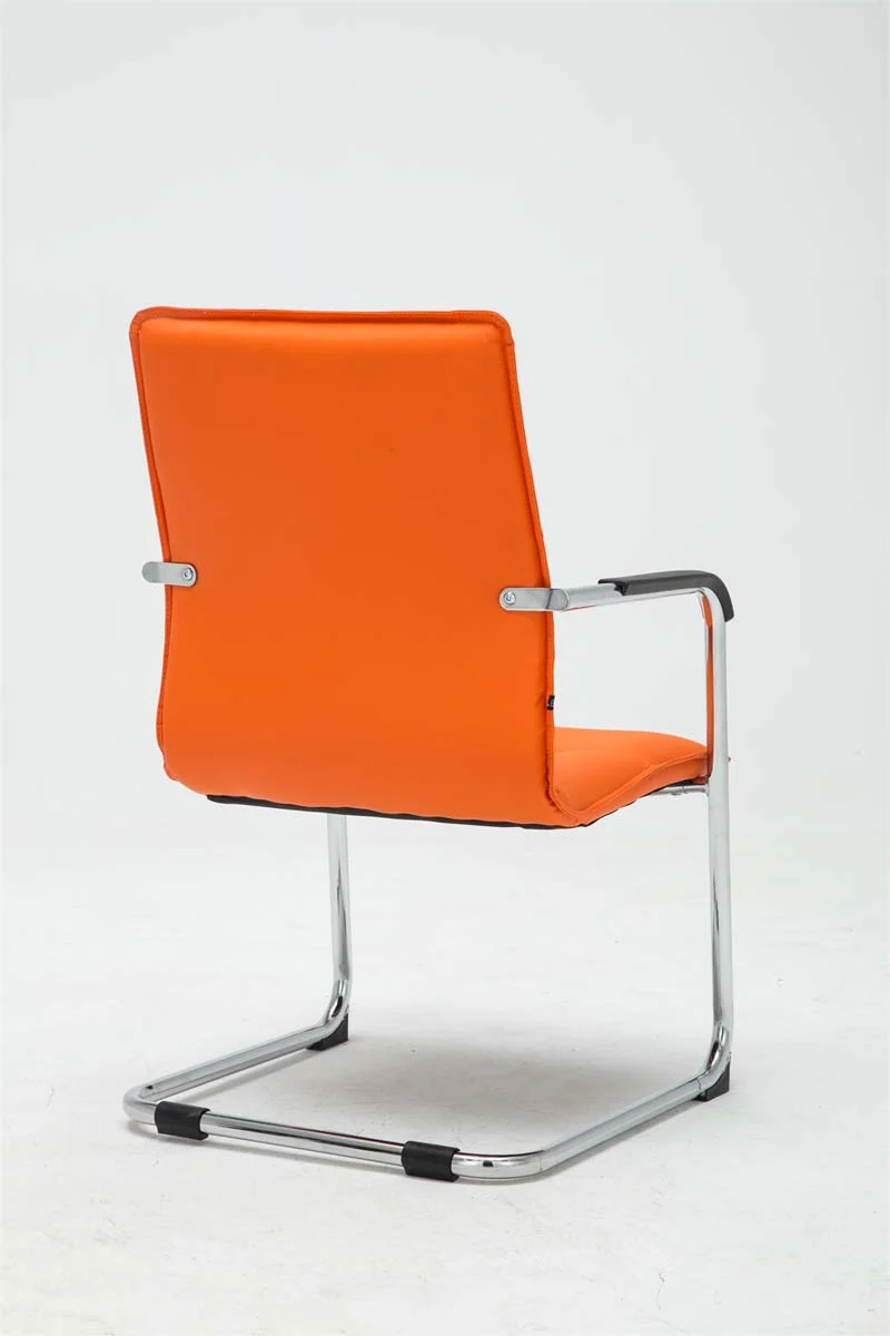 Lot de 2 chaises de bureau fauteuil visiteur avec accoudoirs en PVC orange et métal aspect chromé 10_0007869