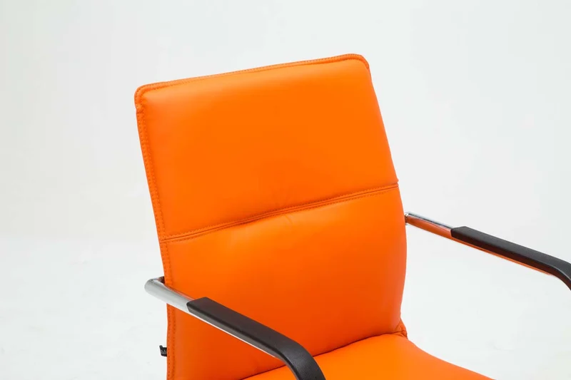 Lot de 2 chaises de bureau fauteuil visiteur avec accoudoirs en PVC orange et métal aspect chromé 10_0007869
