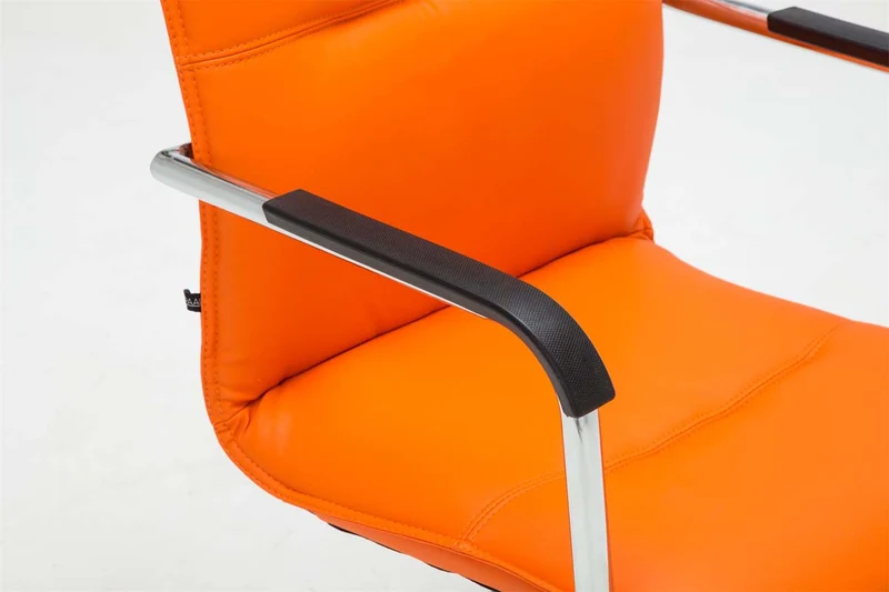 Lot de 2 chaises de bureau fauteuil visiteur avec accoudoirs en PVC orange et métal aspect chromé 10_0007869