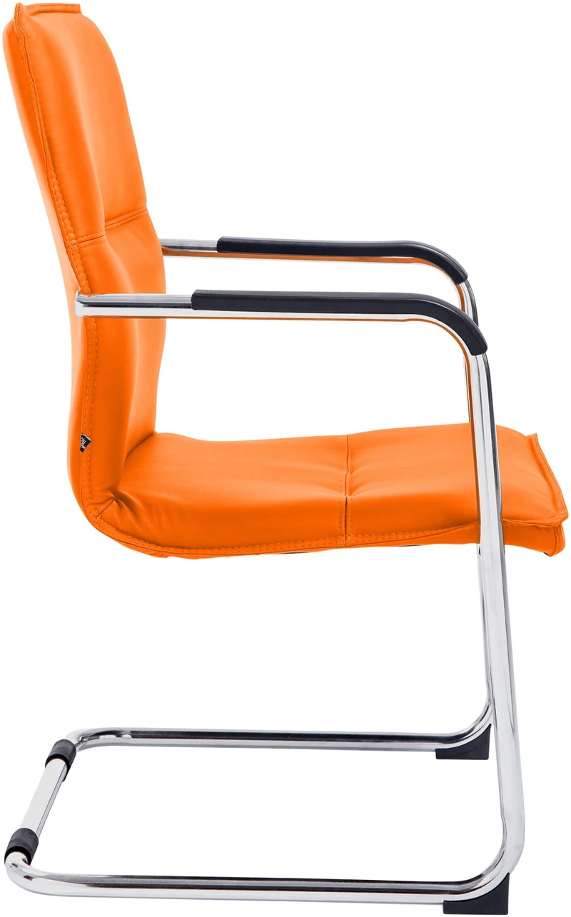 Chaise de bureau fauteuil visiteur avec accoudoirs en PVC orange et métal aspect chromé 10_0007834