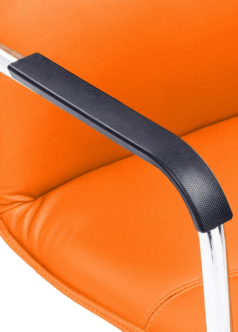 Chaise de bureau fauteuil visiteur avec accoudoirs en PVC orange et métal aspect chromé 10_0007834
