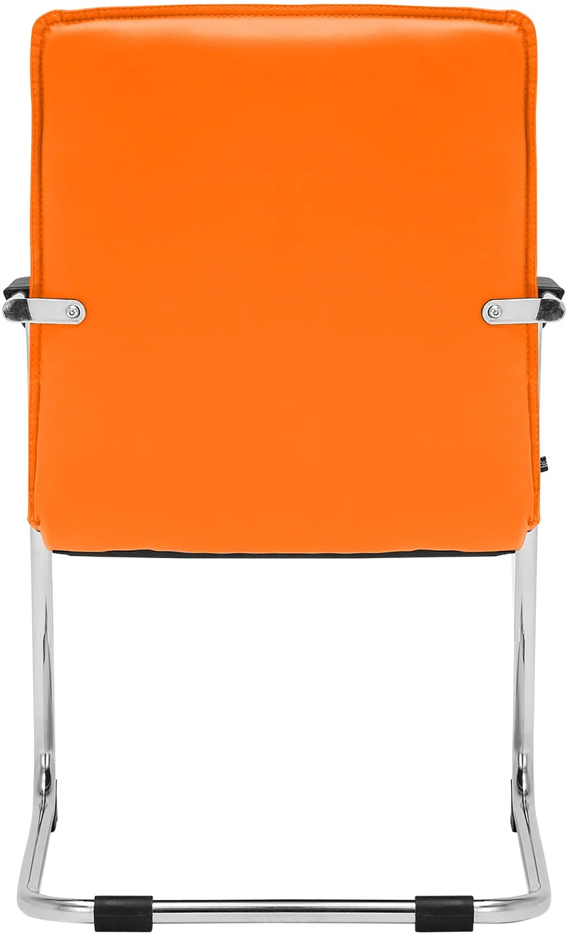 Chaise de bureau fauteuil visiteur avec accoudoirs en PVC orange et métal aspect chromé 10_0007834