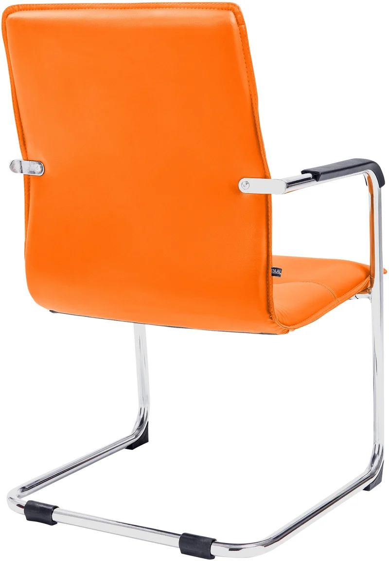 Chaise de bureau fauteuil visiteur avec accoudoirs en PVC orange et métal aspect chromé 10_0007834