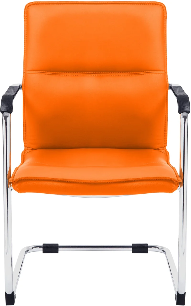 Chaise de bureau fauteuil visiteur avec accoudoirs en PVC orange et métal aspect chromé 10_0007834