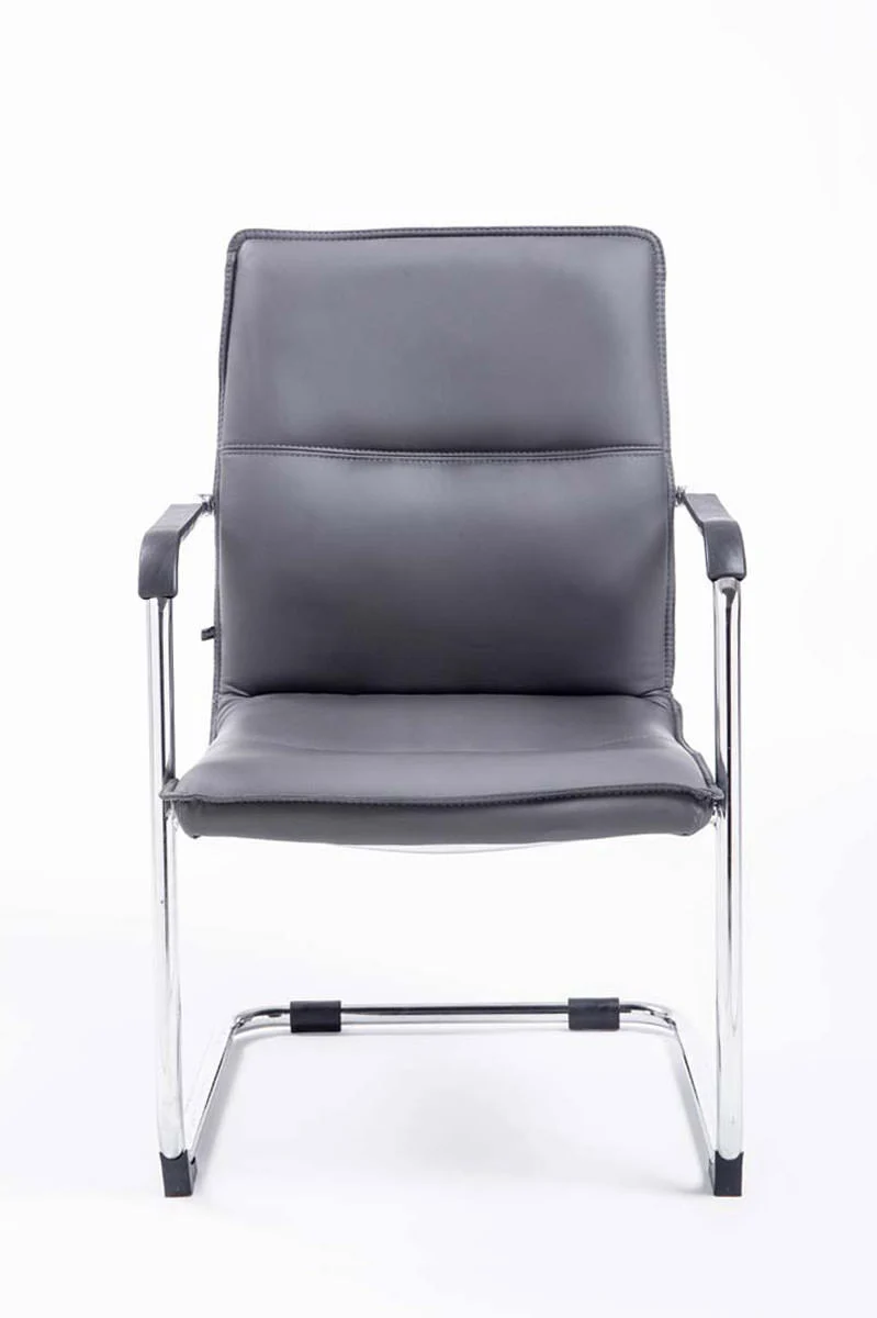 Lot de 2 chaises de bureau fauteuil visiteur avec accoudoirs en PVC gris et métal aspect chromé 10_0007555