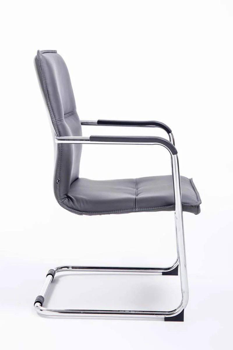 Lot de 2 chaises de bureau fauteuil visiteur avec accoudoirs en PVC gris et métal aspect chromé 10_0007555