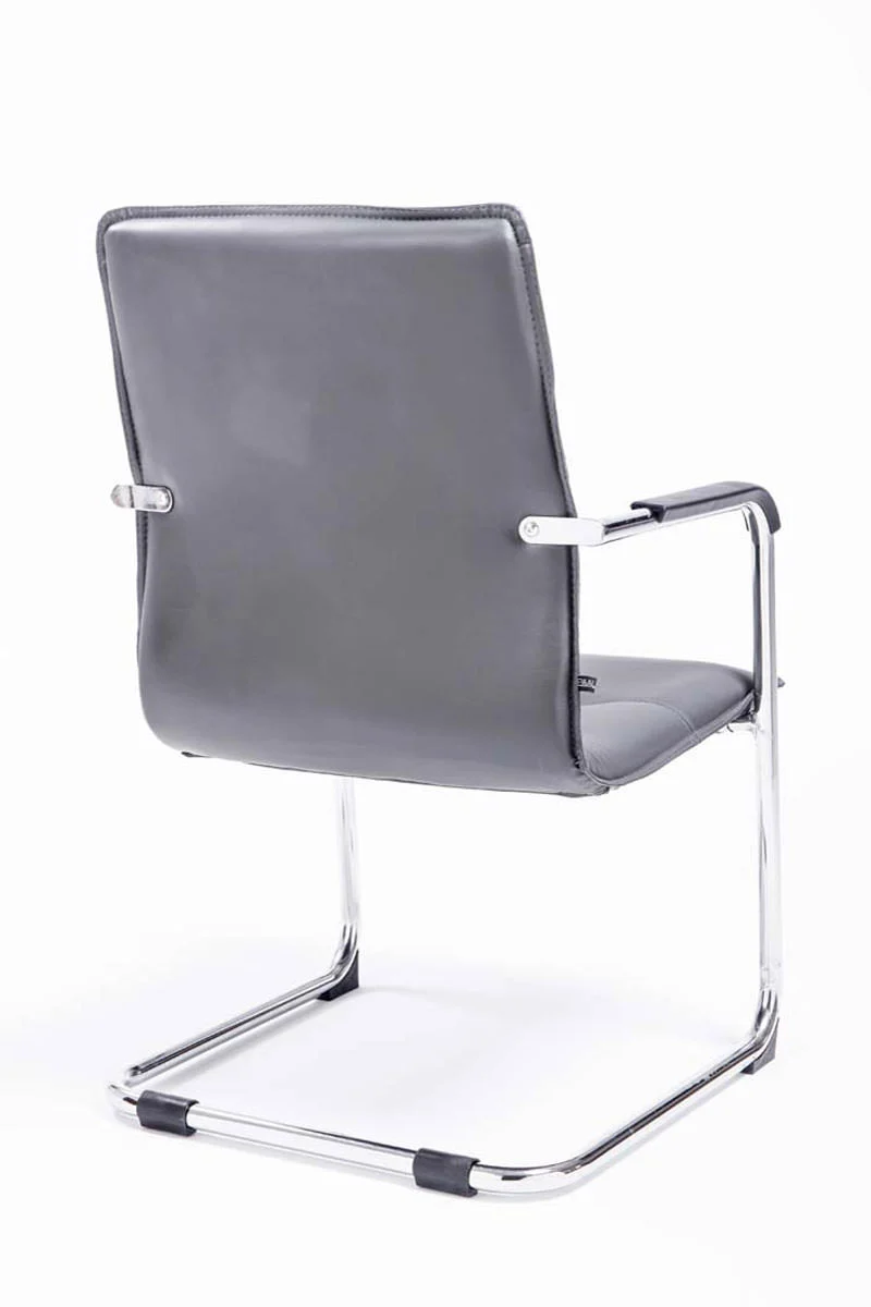 Lot de 2 chaises de bureau fauteuil visiteur avec accoudoirs en PVC gris et métal aspect chromé 10_0007555