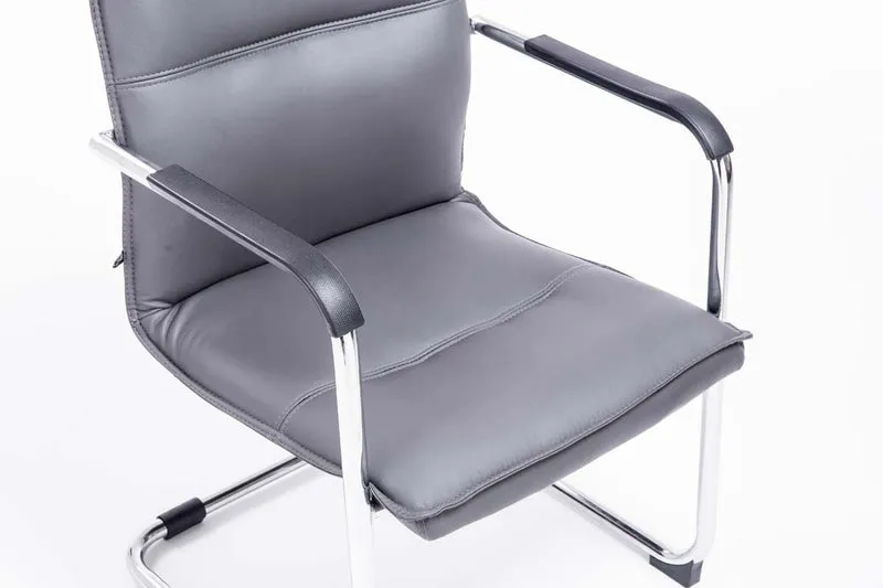 Lot de 2 chaises de bureau fauteuil visiteur avec accoudoirs en PVC gris et métal aspect chromé 10_0007555