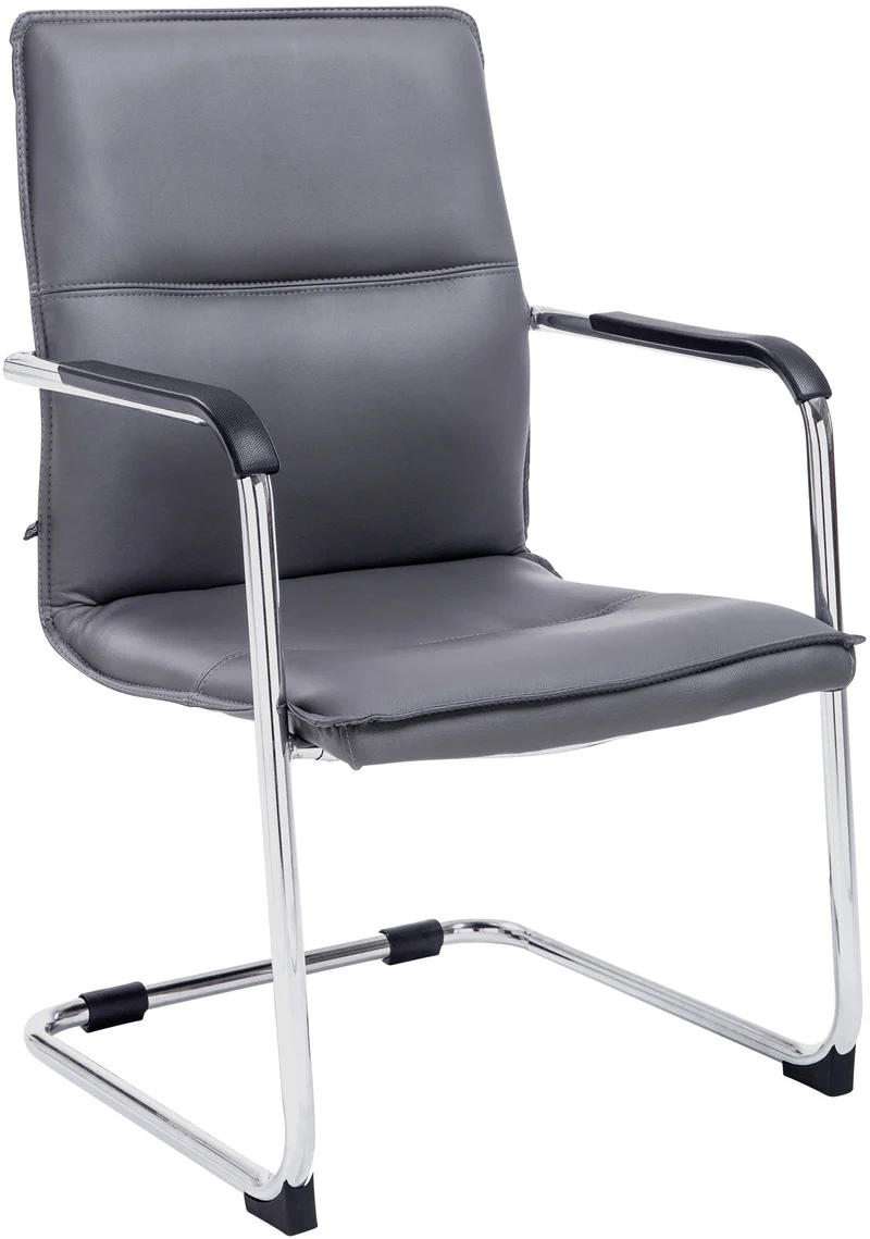 Chaise de bureau fauteuil visiteur avec accoudoirs en PVC gris et métal aspect chromé 10_0007297