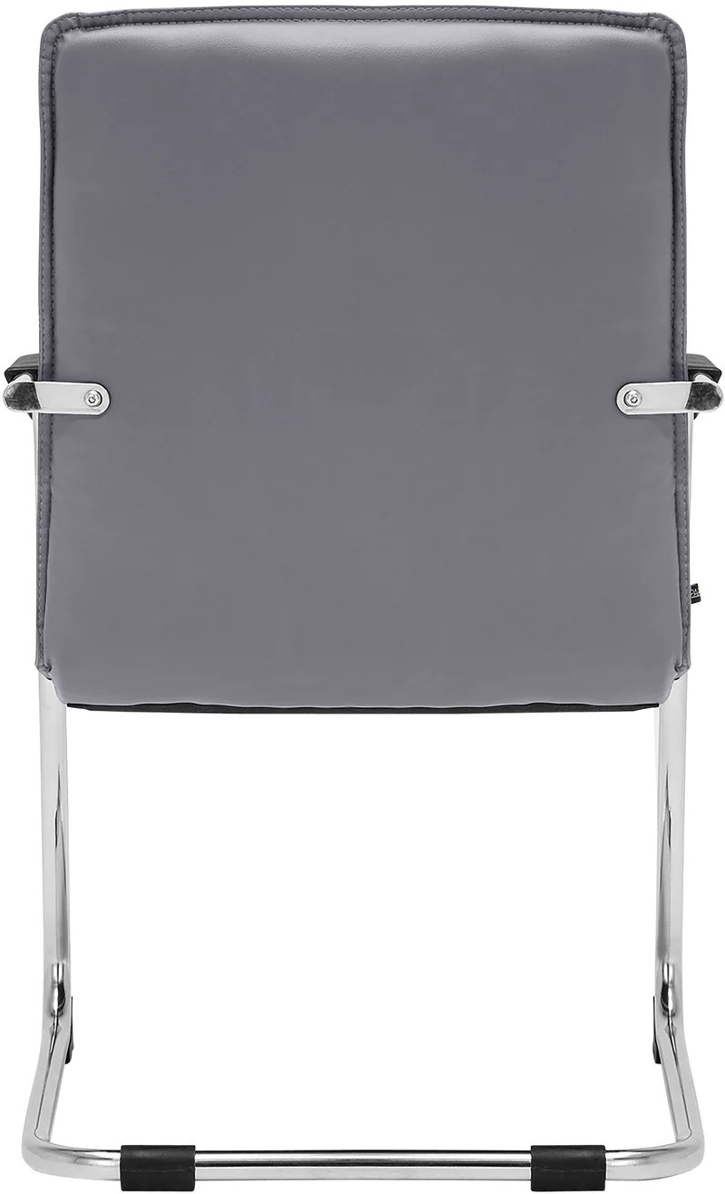 Chaise de bureau fauteuil visiteur avec accoudoirs en PVC gris et métal aspect chromé 10_0007297