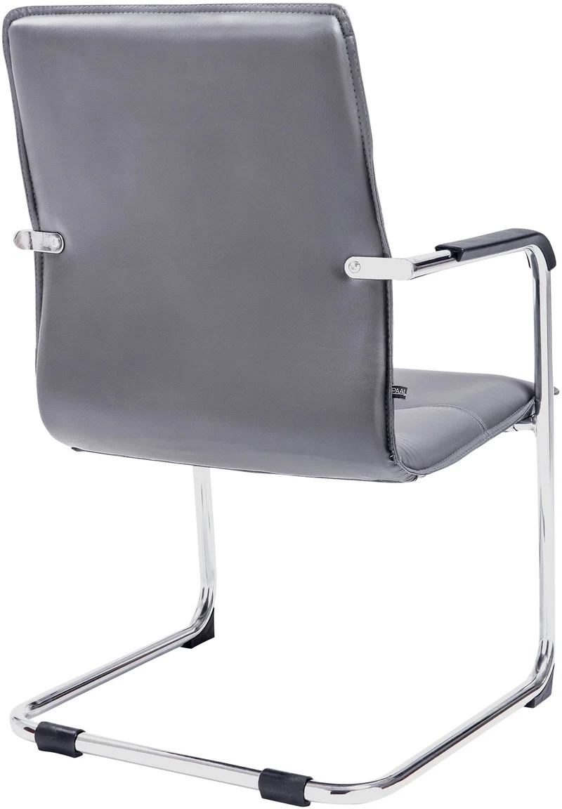 Chaise de bureau fauteuil visiteur avec accoudoirs en PVC gris et métal aspect chromé 10_0007297