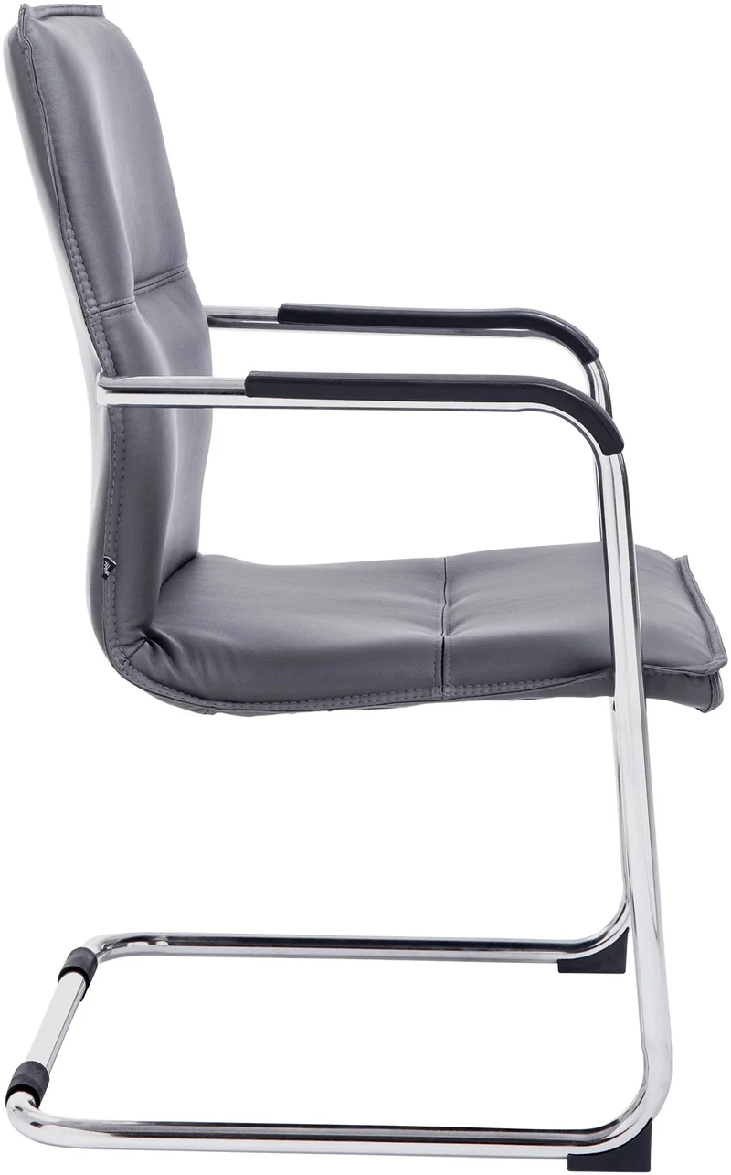 Chaise de bureau fauteuil visiteur avec accoudoirs en PVC gris et métal aspect chromé 10_0007297