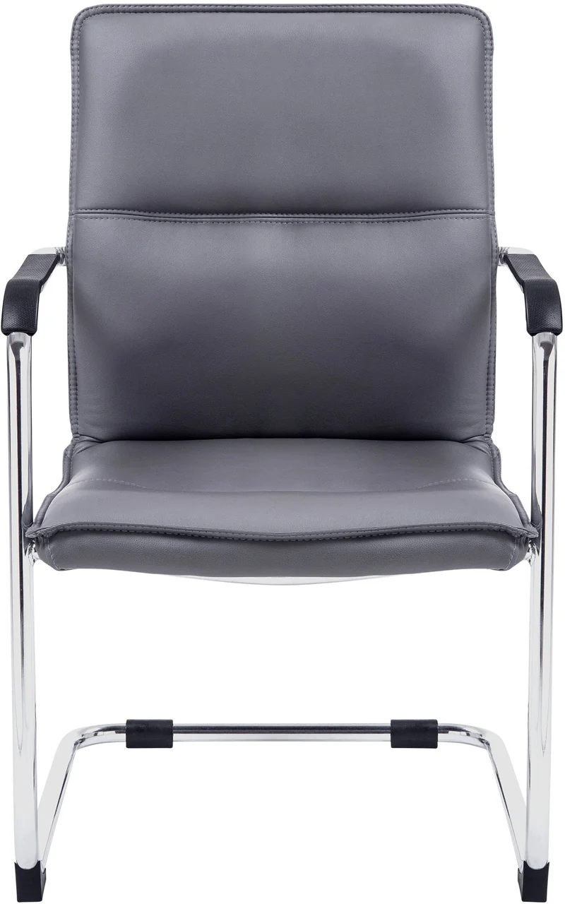 Chaise de bureau fauteuil visiteur avec accoudoirs en PVC gris et métal aspect chromé 10_0007297