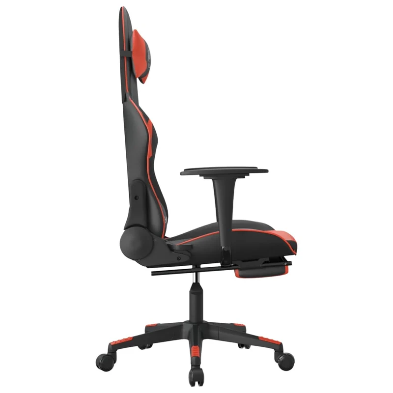 Fauteuil de bureau chaise gaming avec coussin lombaire et repose-pieds noir rouge PVC DEC025885