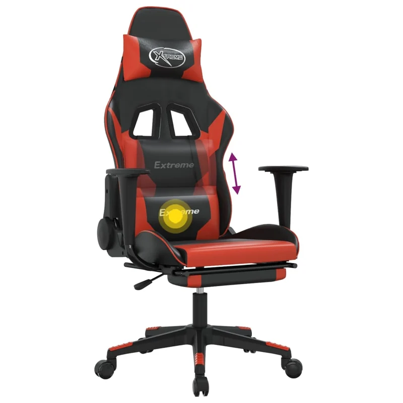 Fauteuil de bureau chaise gaming avec coussin lombaire et repose-pieds noir rouge PVC DEC025885