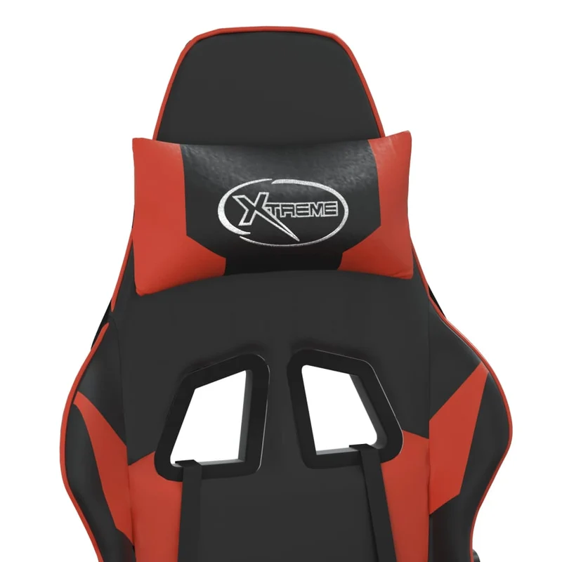 Fauteuil de bureau chaise gaming avec coussin lombaire et repose-pieds noir rouge PVC DEC025885
