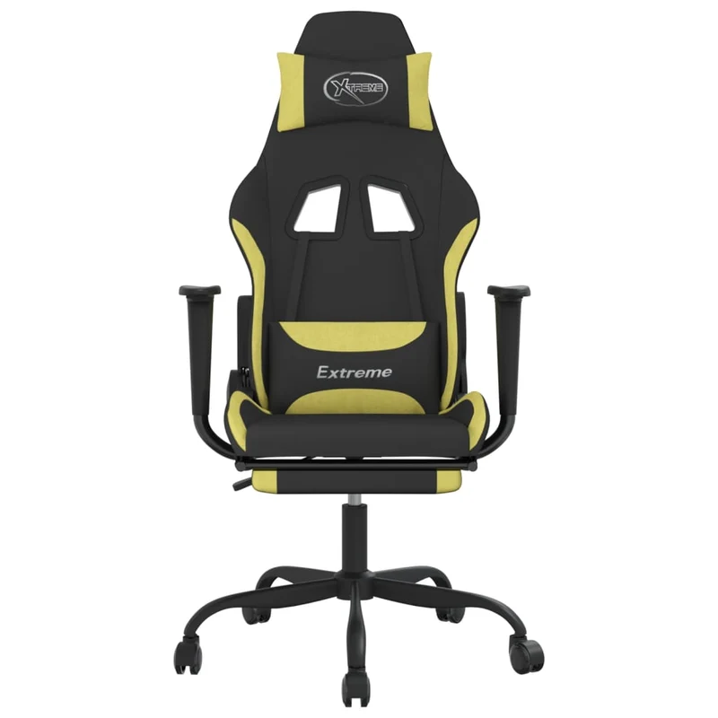 Fauteuil de bureau chaise gaming sur roulettes avec repose-pieds en tissu noir et vert clair DEC025798