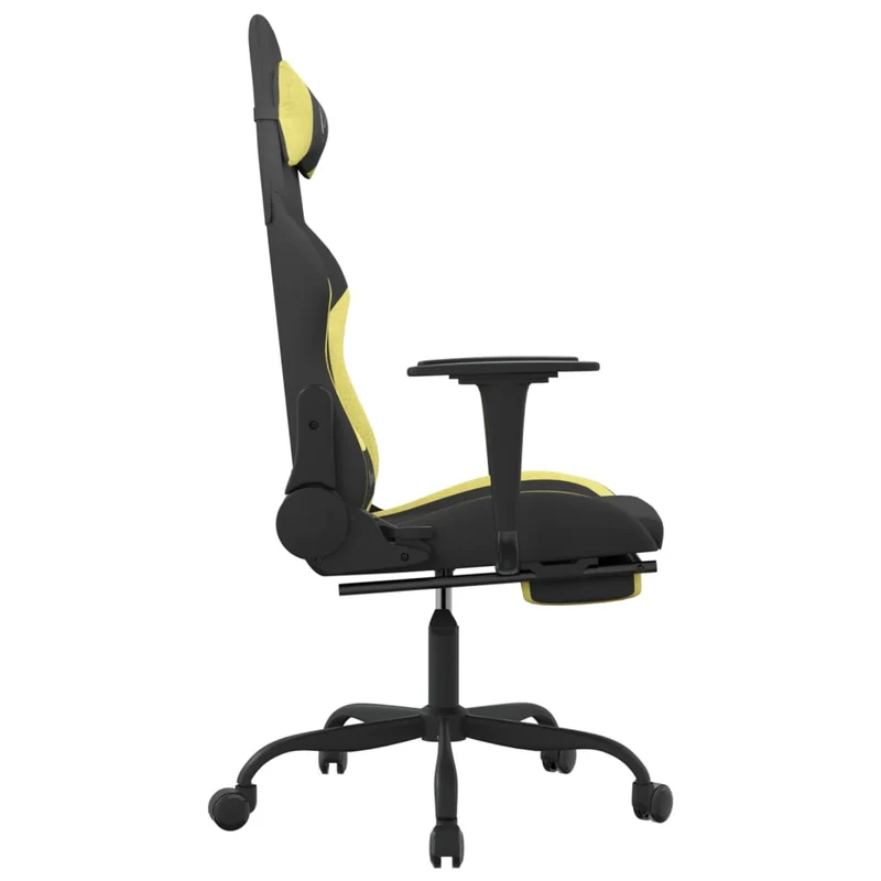 Fauteuil de bureau chaise gaming sur roulettes avec repose-pieds en tissu noir et vert clair DEC025798