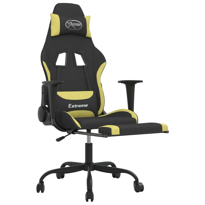 Fauteuil de bureau chaise gaming sur roulettes avec repose-pieds en tissu noir et vert clair DEC025798