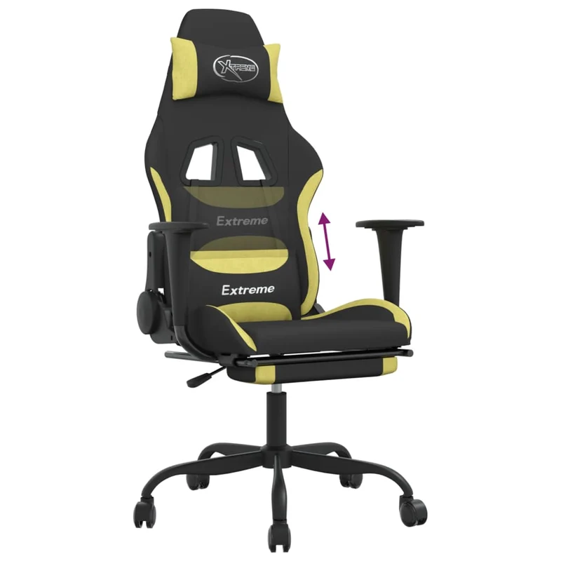 Fauteuil de bureau chaise gaming sur roulettes avec repose-pieds en tissu noir et vert clair DEC025798