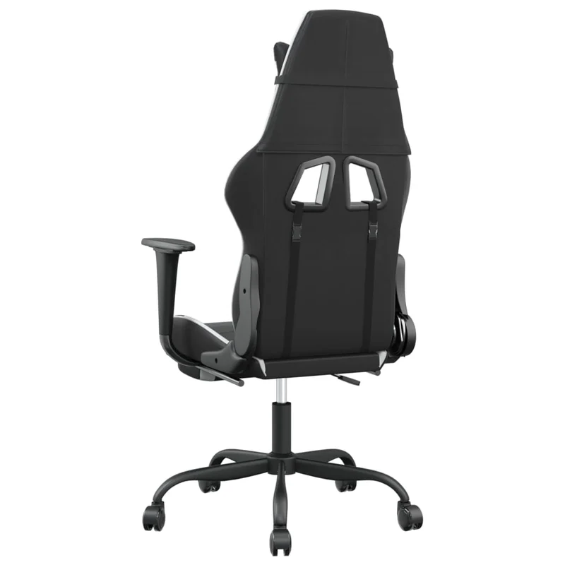 Fauteuil de bureau chaise gaming avec coussin lombaire avec repose-pieds en PVC noir et blanc DEC025851